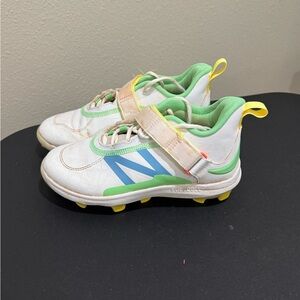 Kids White and Green Baseball Cleats
